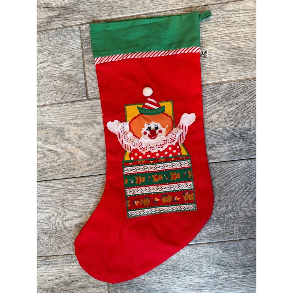 Handmade Christmas Stocking Fabric 3D ruffle Circus Clown Lace Vintage Sewn Lace